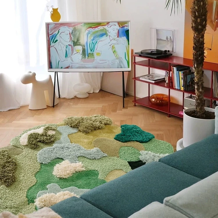 Forest/lake/grass Landscape Custom Wool Rug Handmade Fluffy Carpets And Rugs Living Room Large Shags Hand Tufted Rug