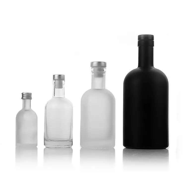 Wholesale Round 200ml 375ml 500ml 750ml 1L black matte olive oil bottle glass with lid