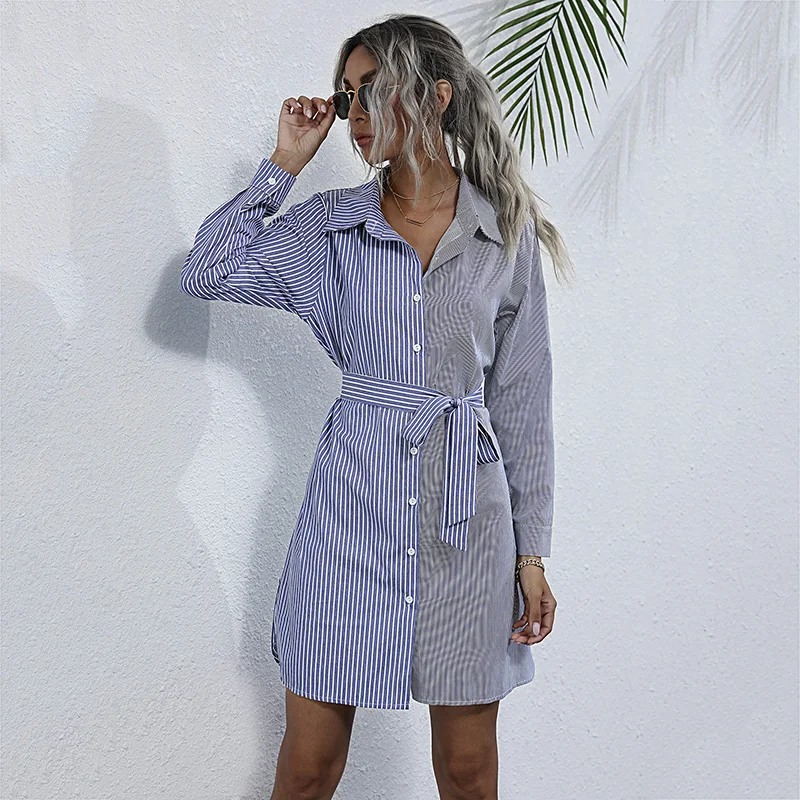 
shein formal office lady long sleeve striped korean casual shirt women career dresses 