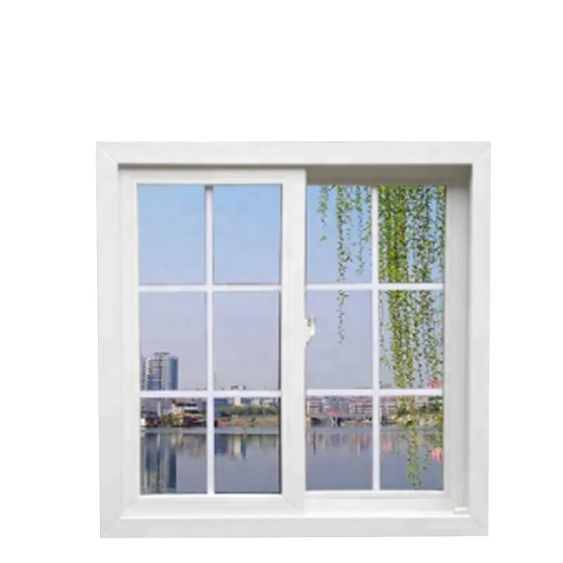 PVC Large Frosted Glass Bathroom Window Sliding European Double Panel Glazed Windows sliding windows with grill