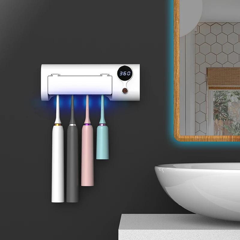 UV Sterilized Toothbrush Disinfectant Non perforated Wall Mounted Household Ultraviolet Sterilizers 4 Tooth brush holder