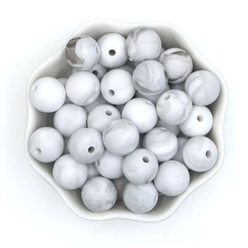 Wholesale 15mm Custom Printed Bead Necklace Lanyard Printed Silicone Beads Toothgel Chewy Bulk Beads for DIY Baby Teething Toys