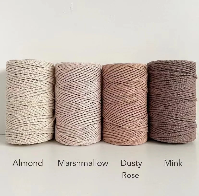Recycled Natural Twisted Color Macrame Cotton Rope 3mm 4mm Cotton Makramee cord