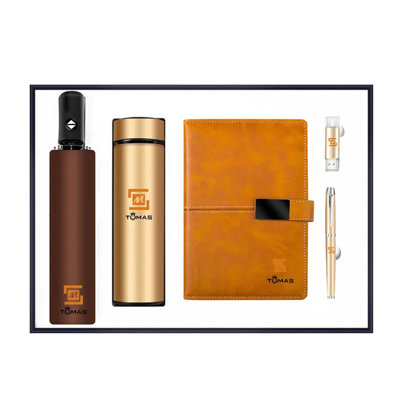 Leather Journal Hardcover Custom Logo Printing Notebook With Pen And Temperature Display Vacuum Flask Valentines Gifts