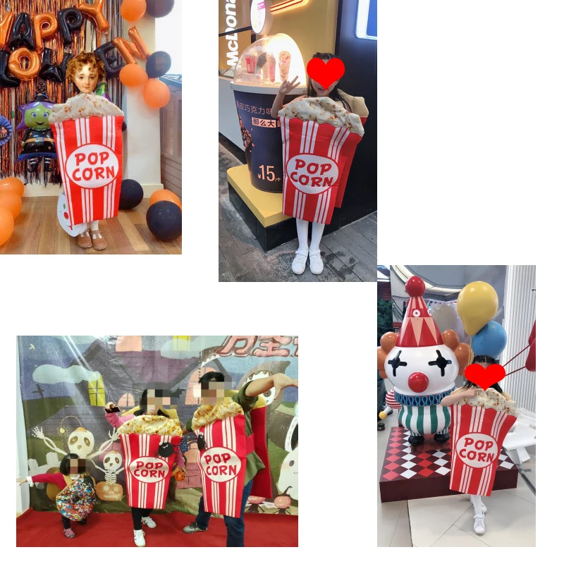 3D Funny Popcorn Costumes for Adult Carnival Party Food Cosplay Halloween Group Fancy Dress Adult Women Stage Outfit