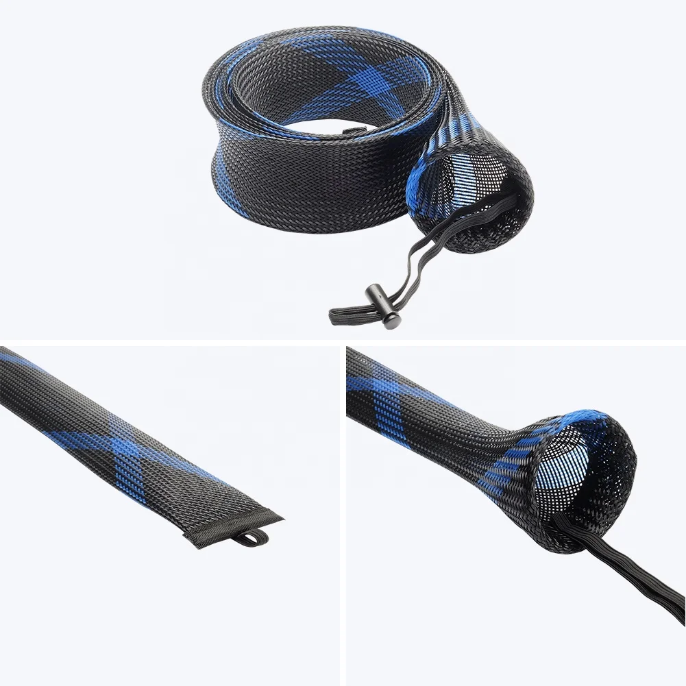 Spinning Fishing Rod Socks Braided Mesh Rod Sleeve Cover Protector   Blue/Black