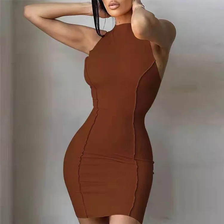 2023 New Arrival Solid Color Ins Fashion Round Collar Sleeveless Women Dress