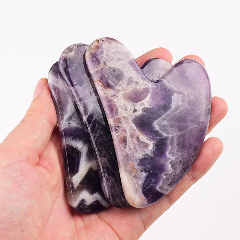 Manufacturers Direct Natural Amethyst Scraping Board Beauty Health Heart-shaped Skin Face Gua Sha Massage Tool