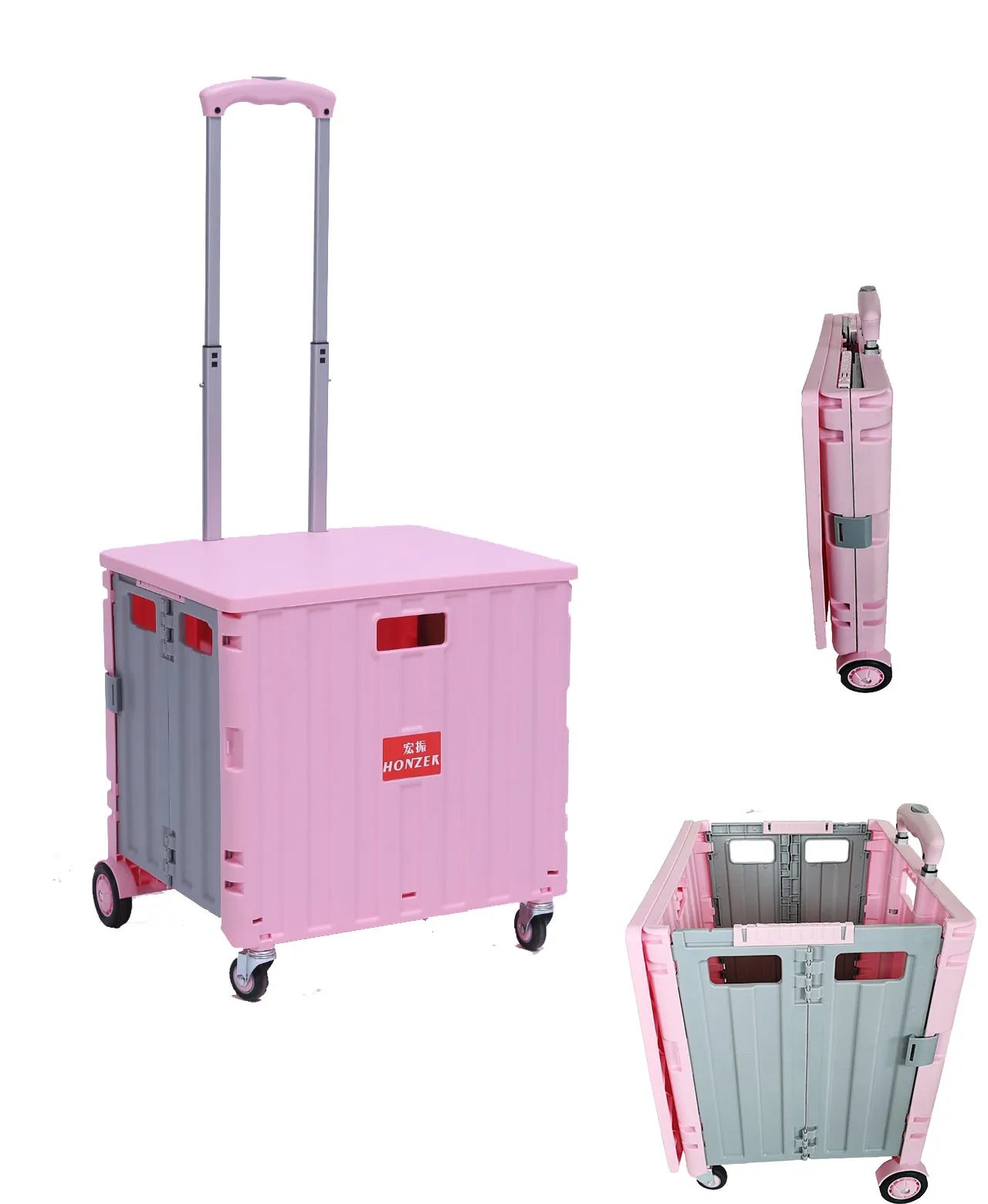 Wholesale Plastic folding shopping cart trolley Utility Foldable 4 wheels  Portable Rolling  Cart 4 Wheel Supermarket trunks 50L