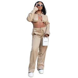 S9812-boutique clothing women solid fall streetwear drawstring shirt and pants sets women