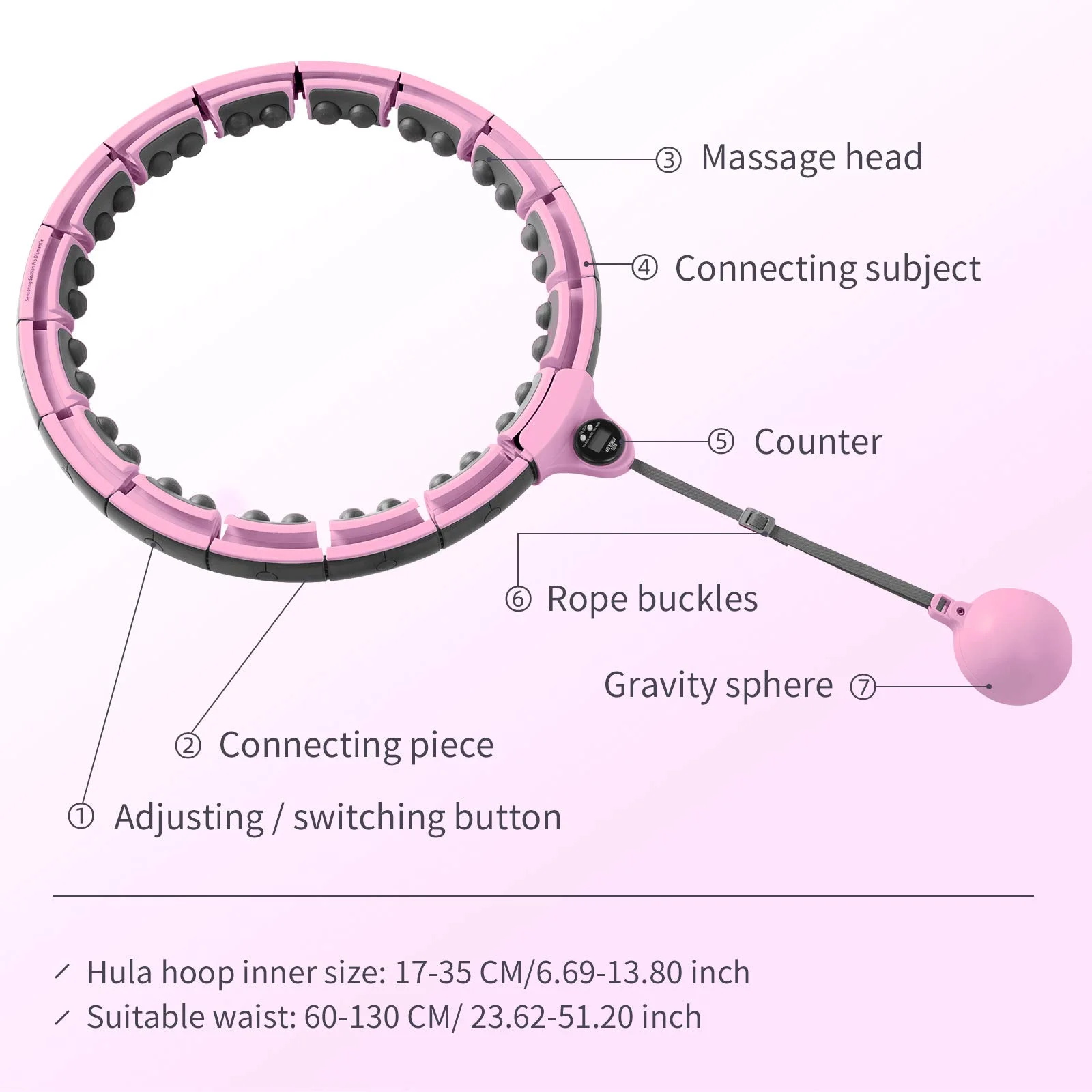 360 Degree Massage Weighted Hula Ring Hoop Gym Equipment With Digital Display Counter Hula Ring Hoops