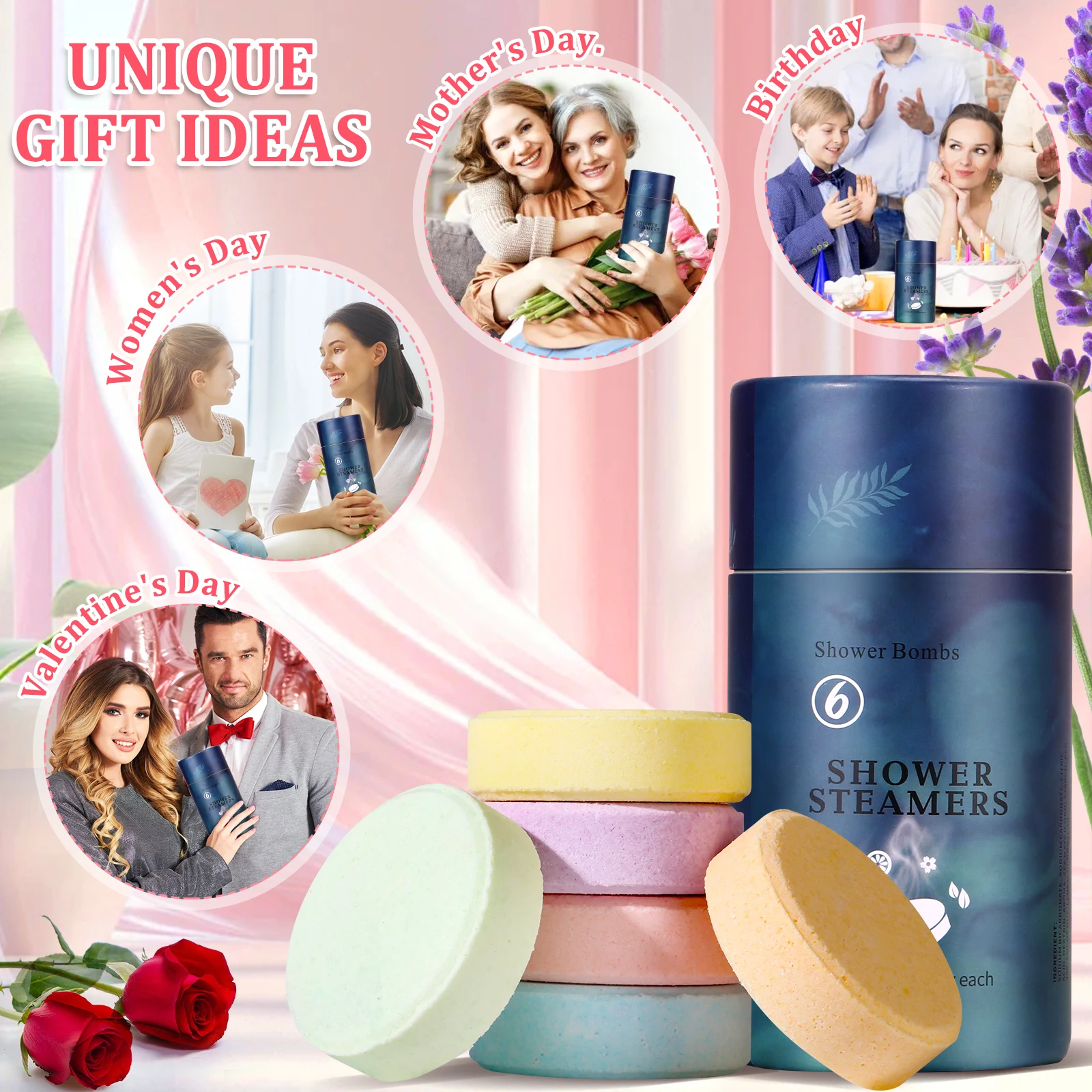 Custom Private Label Scented and Packing Organic Fresh Relief Natural Shower Steamer for Aromatherapy 6 Tablets