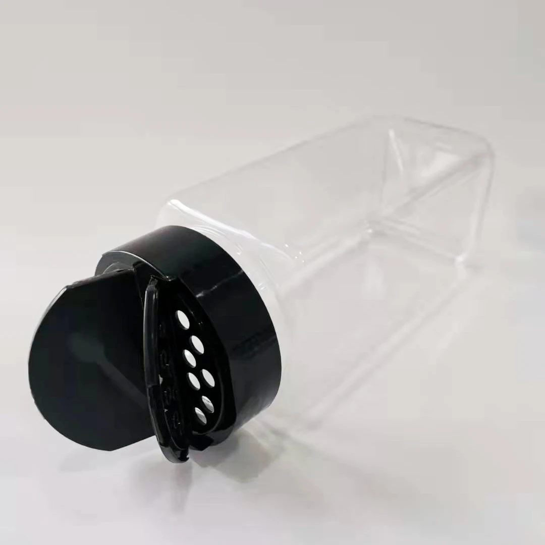 Новое поступление, пластиковый Квадратный Контейнер для специй, прозрачные банки для специй с черными двойными колпачками, 265 мл, 300 мл