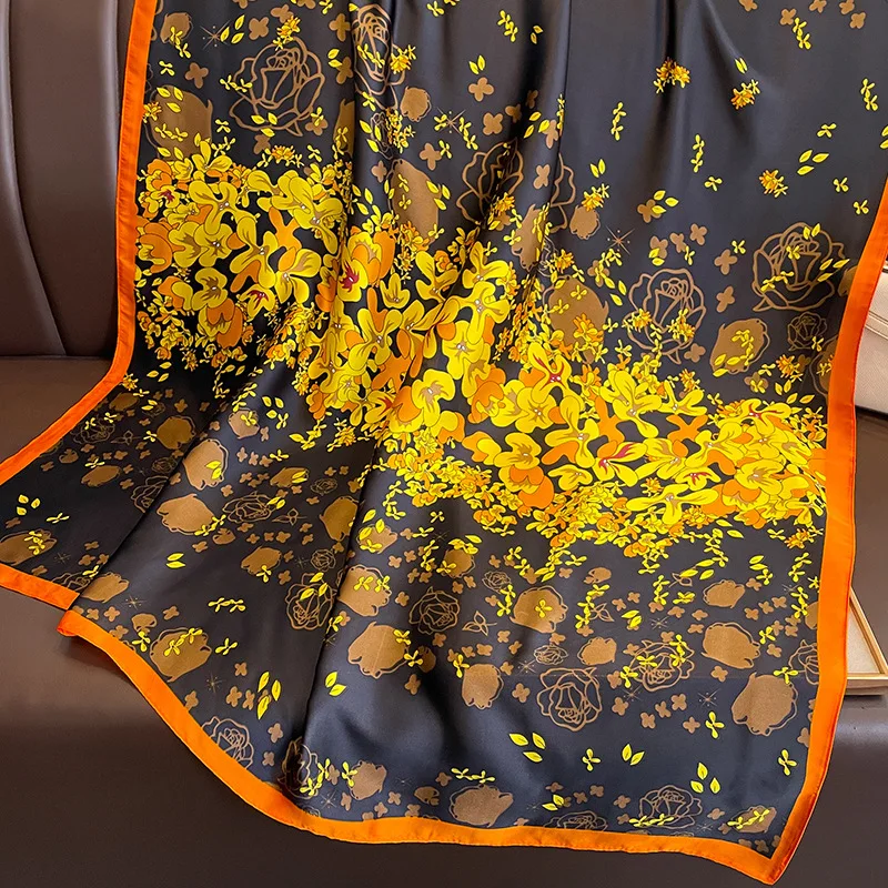 Hot Sale 2023 New Floral Printed Silk Scarves Shawls For Ladies Stoles Luxury Silk Scarf  Long Large Designer Silk Neck Scarf