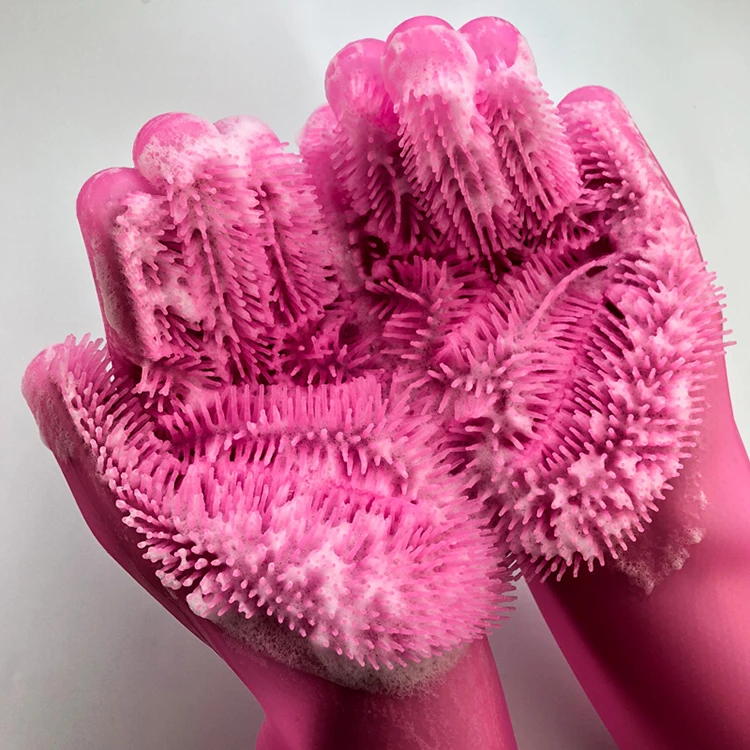 Colorful Kitchen Dishwashing Rubber Gloves Scrubber Magic Silicone Dishes Cleaning Brush Washing Glove