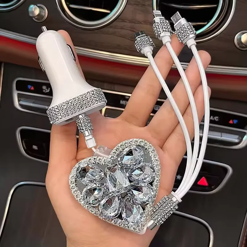 Bling Diamond Love Heart USB Cable for IPhone Charger Fast Wire Charging Cable for Android Phone Type C Xiaomi Huawei Samsung