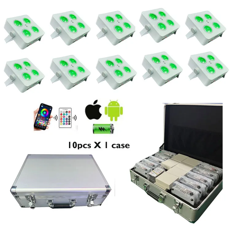 10pcs X 1 Case High Quality Mini 4X18w Rgbwauv 6In1 Uplighter Power 4*18W App Wifi Battery Wireless Led Par Light For Stage