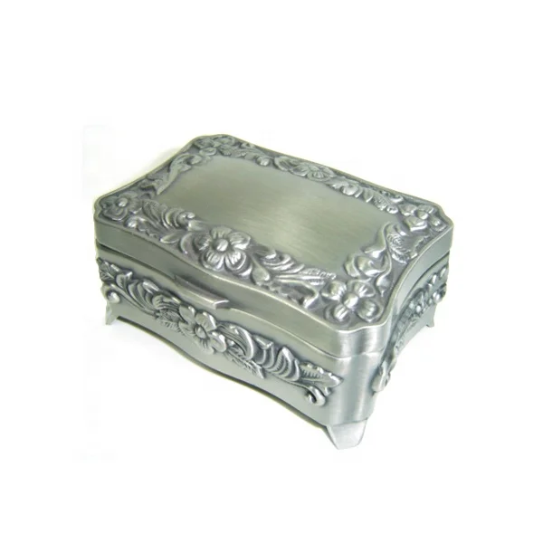 Square metal plum blossom necklace box in pewter plated