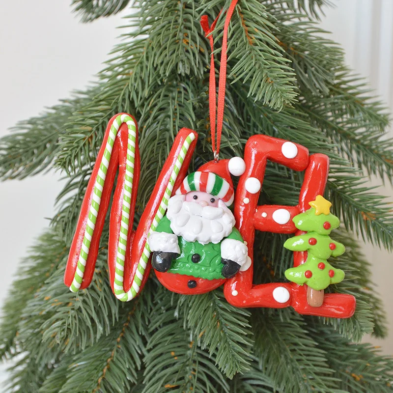SwanLace Santa cane Bow gift Polymer clay pendant for window Christmas tree decorative