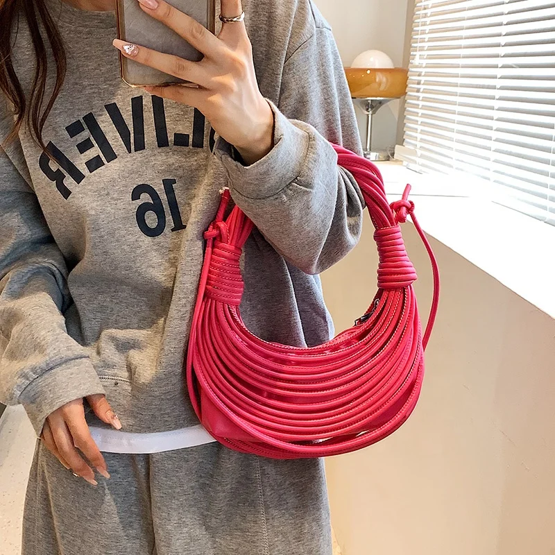 New Design Personalise Squeeze Noodle Bags Women Leather Rope Finishing Line Knots Bags Ladies Tote Handbags Women Shoulder Bags