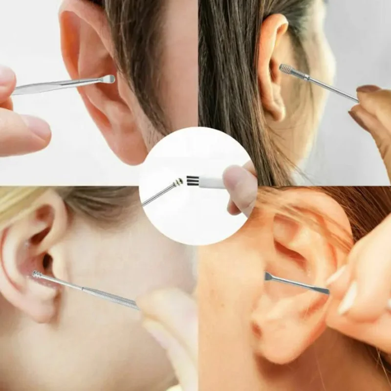 FYD 8 pcs Yellow Ear Cleaner Kits Stainless Steel Earpick Earwax Remover Spoon Spiral Ear Cleaning Tool