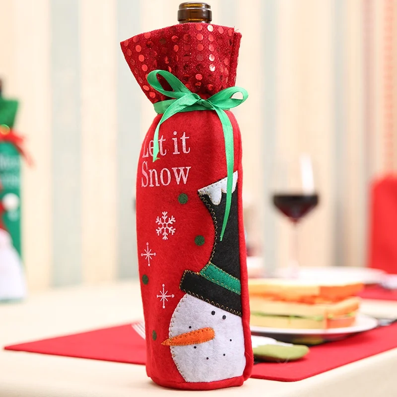 Christmas Decorations Wine Bottle Gift Bags Xmas Drawstrings Gifts Bags Table Party Decorations Christmas Red Wine Bottle Cover