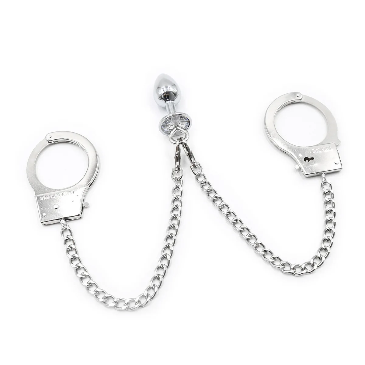 Metal Handcuffs Chain With Key BDSM Slave Sex Toys Crystal Anal Butt Plug Police Role Cosplay Tools Anal Toys Sex Products