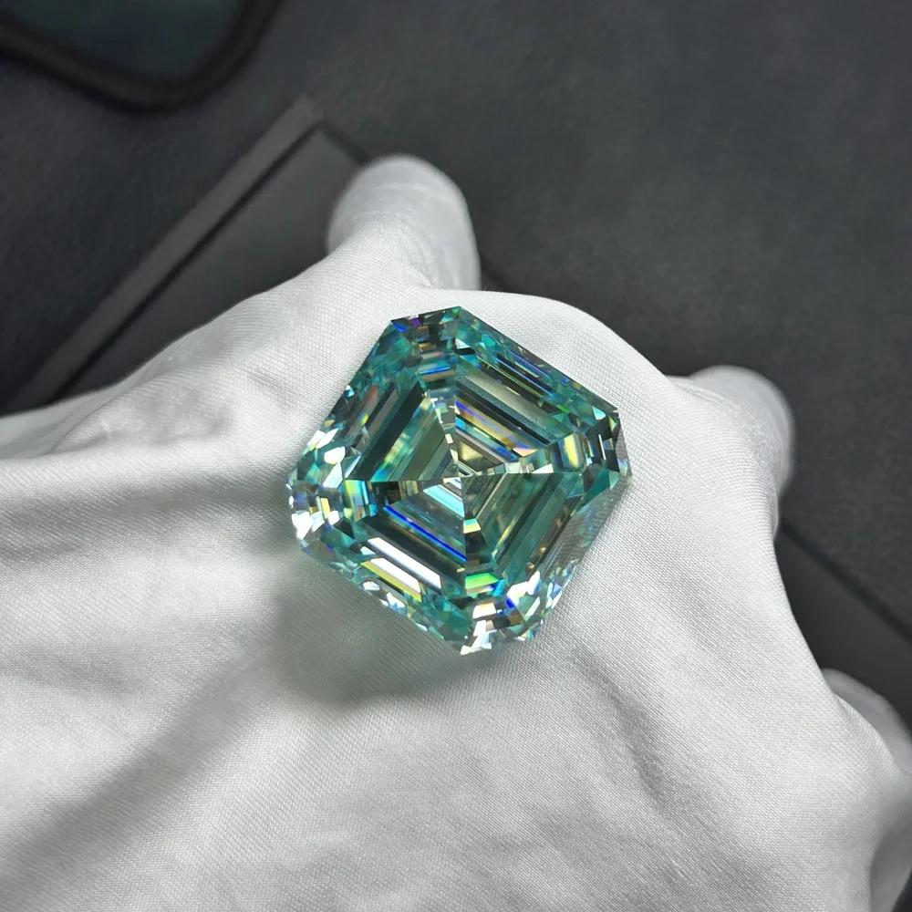 SICGEM Moissanite Supplier Asscher Cut Light Green Vivid Green Moissanite Diamond Stone