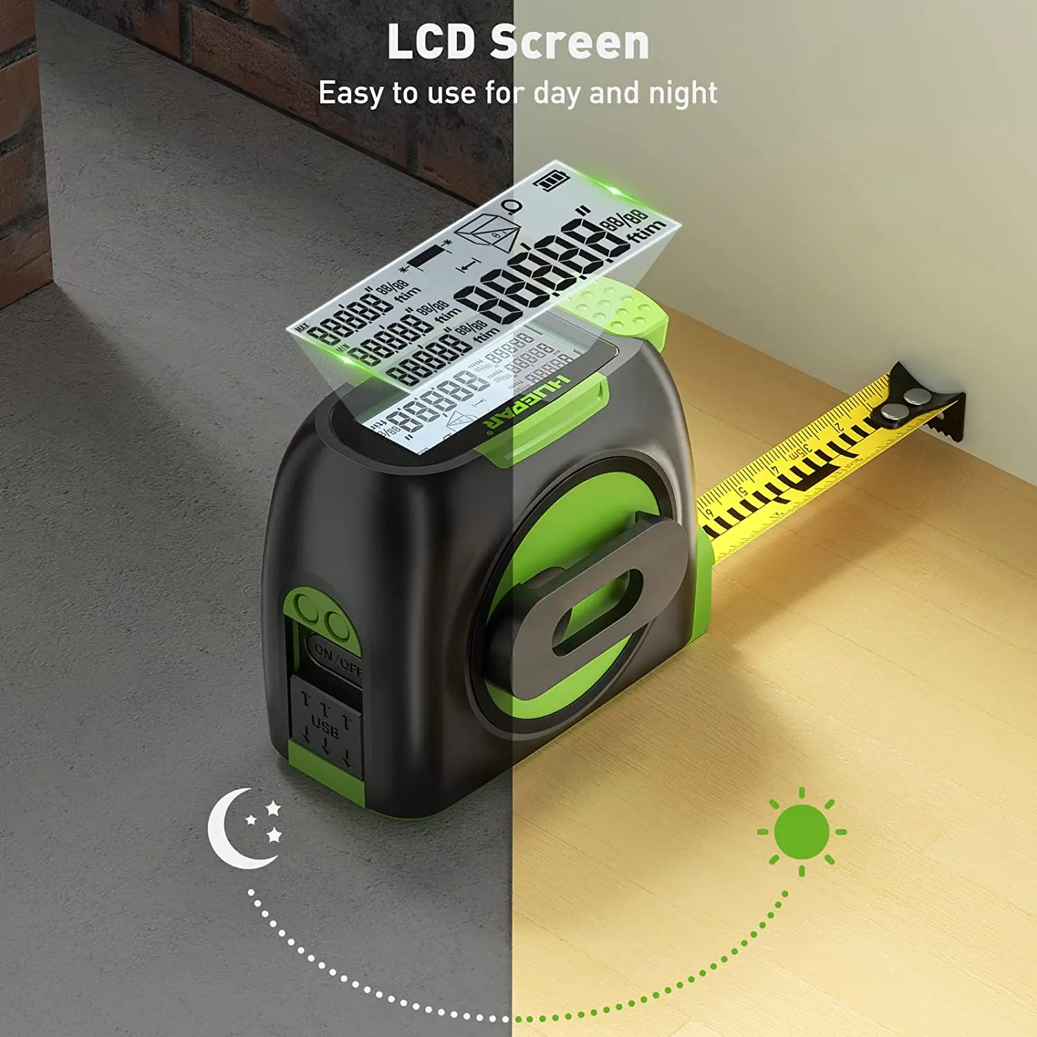 Huepar DT30 5m Laser Distance 16ft Length Various Construction Lcd Display Usb Laser Measuring Tape