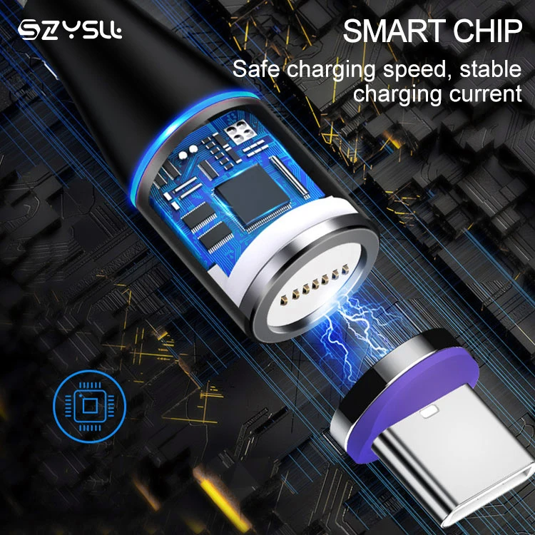 
360 Led 1M 2M Type C Micro Magnet 3 In 1 Data 5A Fast Charging Magnetic Phone Cable 