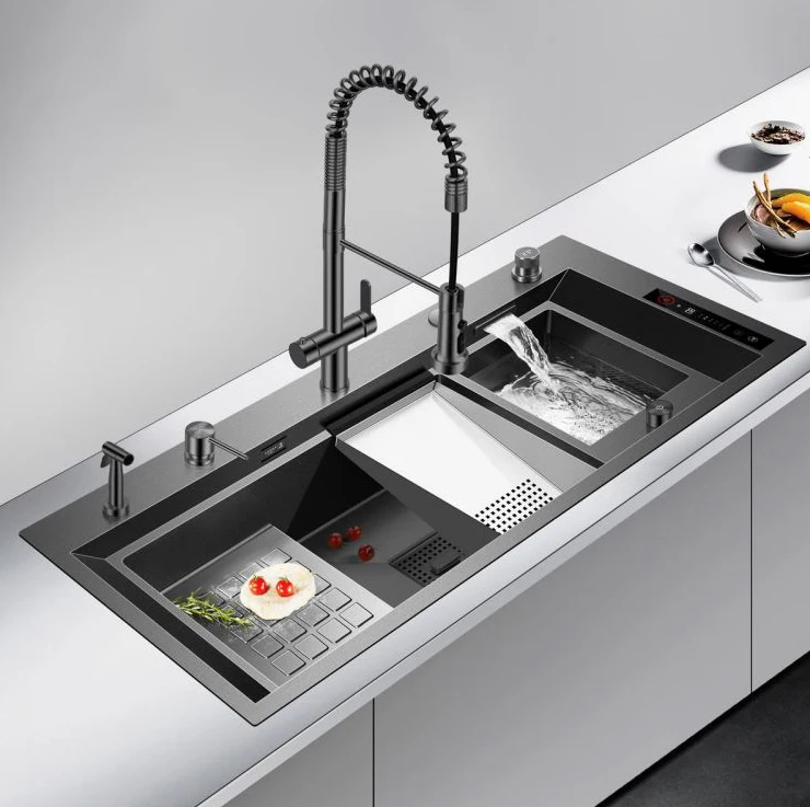 wholesale custom 1 pc kitchen work station sink durable stainless steel sink 304 ss modular kitchen double sink