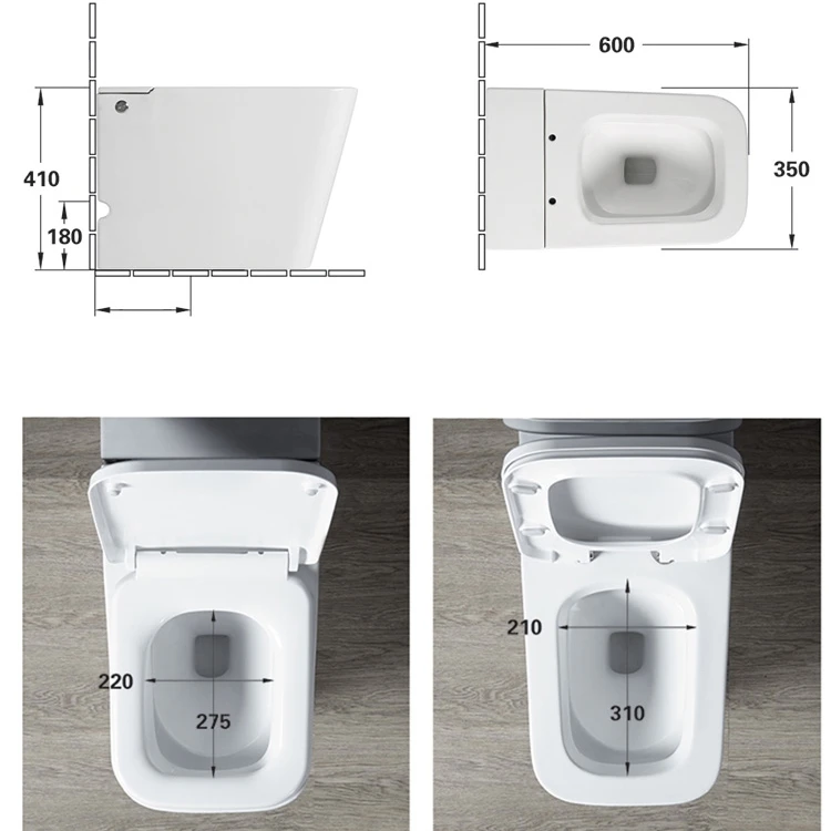 PATE A-370A tankless toilet square shape short wc for mini bathroom save space water closet pulse flushing floor mount toilet