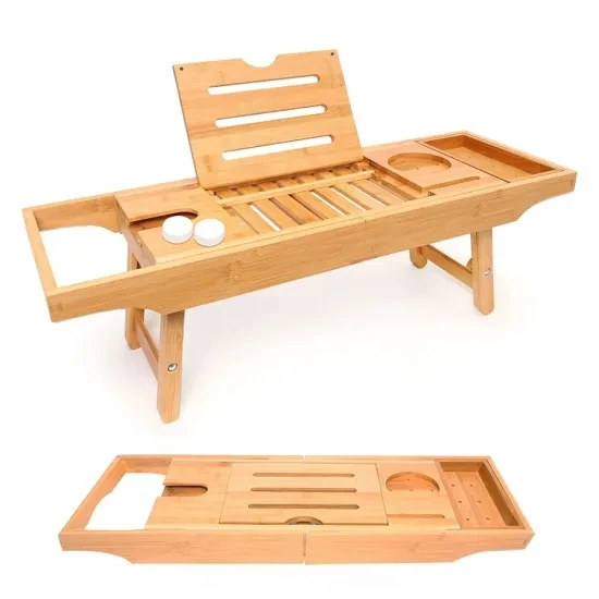Bamboo Bathtub Caddy Bath Tub Tray Bridge Shower Shelves Organizer Tray With Stand Foot Bathtub Caddy & Laptop Bed Desk