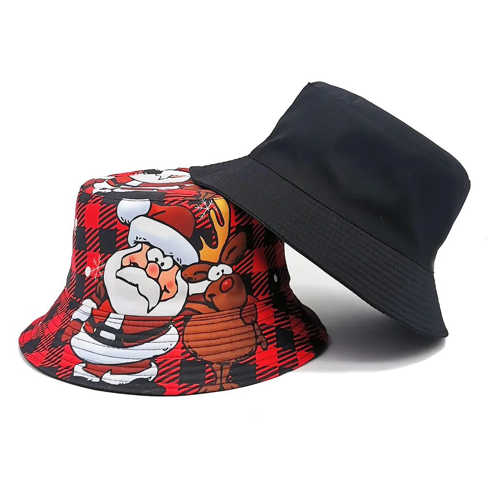 New Santa Claus Pattern Printed Fisherman Hats Unisex Outdoor Christmas Dress Up Personality Pot Bucket Hats