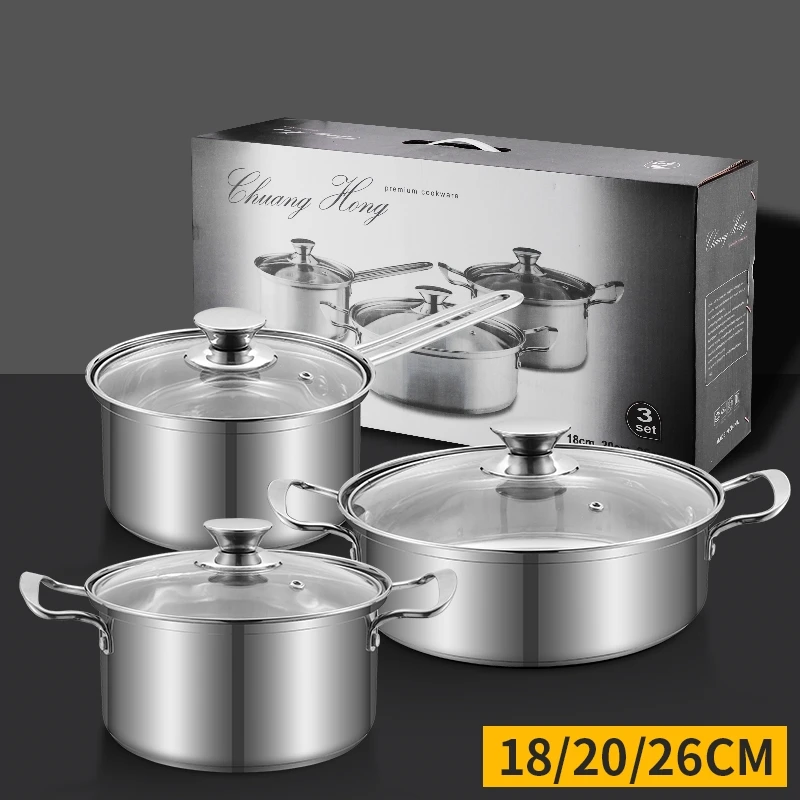 
nonstick kitchen cooking 6pcs stainless steel 201 cookware set with glass lids kitchenware and cookware housewares 
