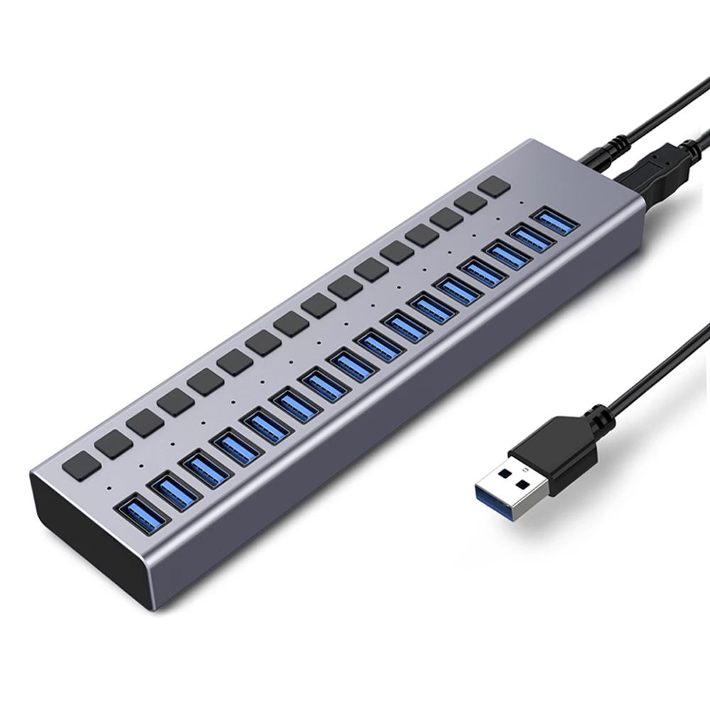 Multifunctional Multiport USB Adapter 7 10 13 16 Ports USB 3.0 hub 5Gbps with Individual Switches for USB Devices