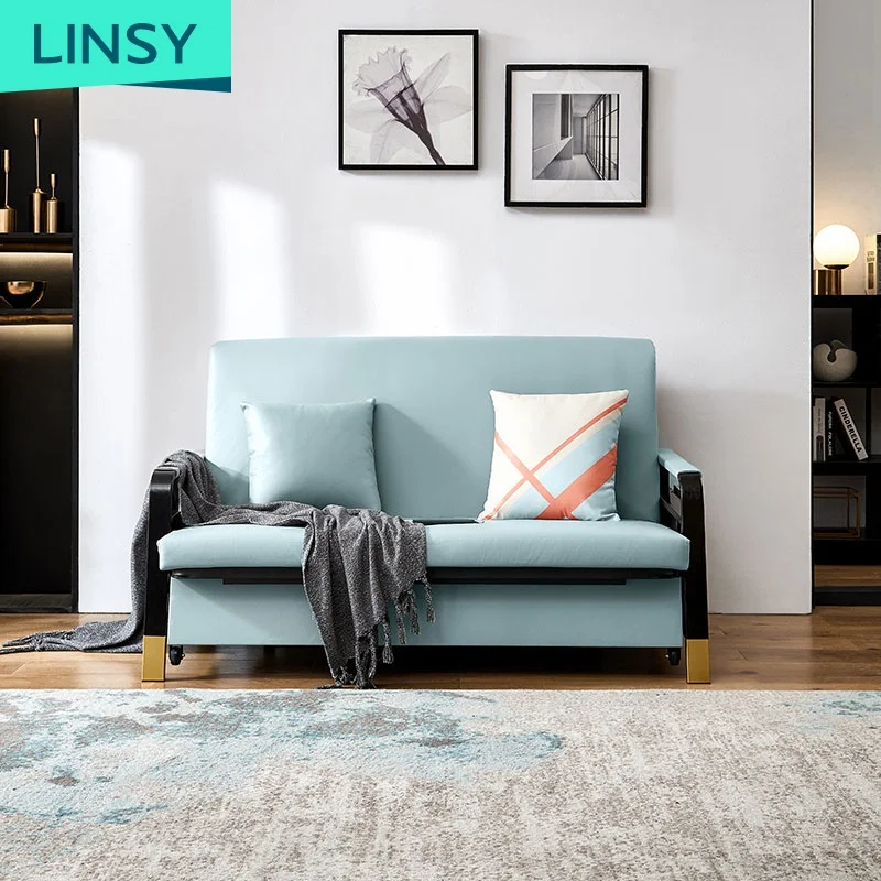 Linsy Popular Design Wood Hotels Adjustable Folding Foam Double Function Grey Storage Multifunctional Sofa Bed LS182SF3