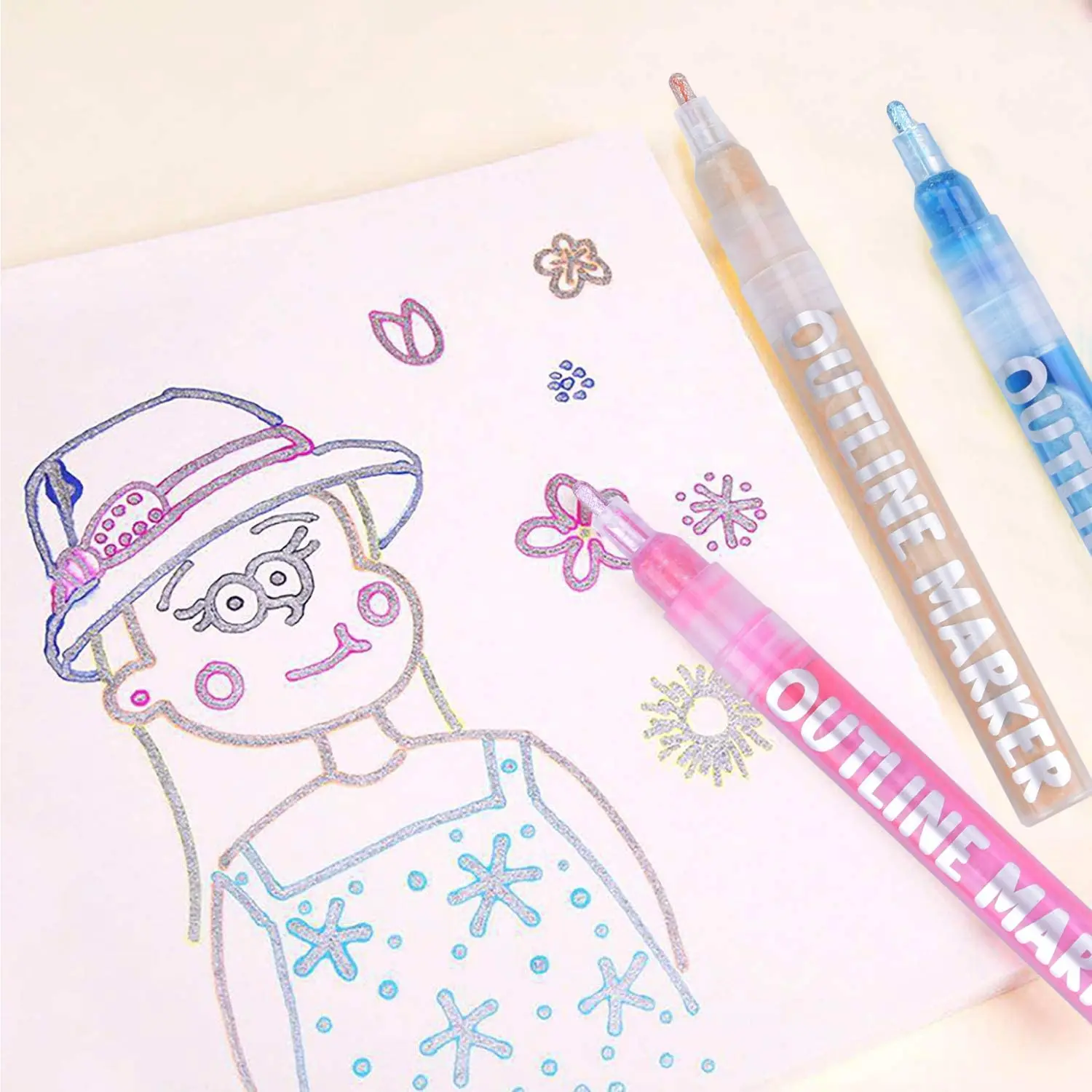
8pcs/set Cute Drawing Double Line Outline Pen Highlighter Marker Pen 8 Colors For School Color Pens Stationery Office School 