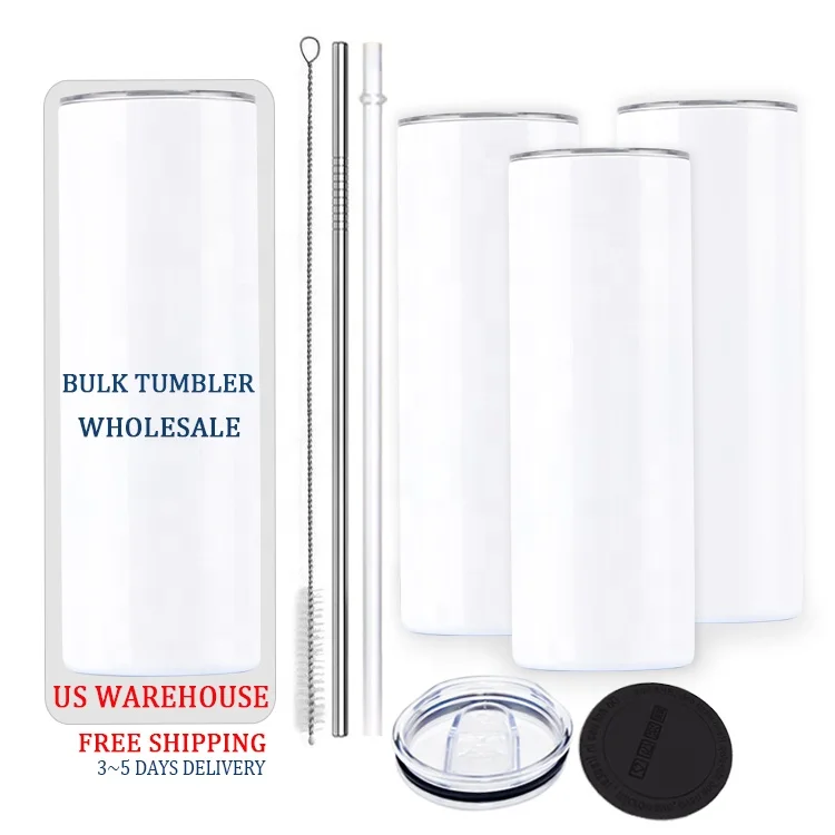 bulk tumbler Wholesale US warehouse Stainless Steel Double Wall Insulated Straight Skinny Sublimation Blank Tumbler with Straw