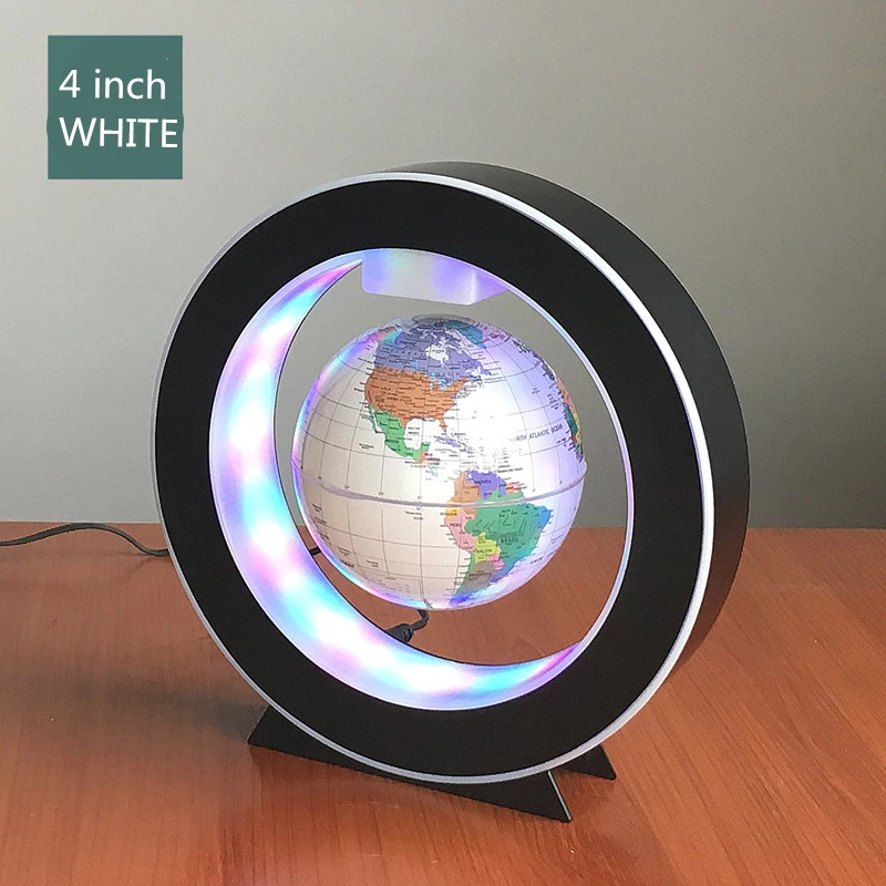 
4 Inch Round LED World Map Floating Globe Magnetic Levitation Light Anti Gravity Magic for Home Decor School Teaching Equipment 