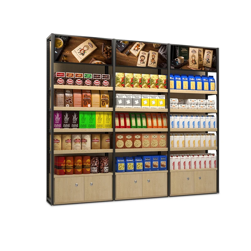 Деревянные стальные полки на заказ для магазинов супермаркетов гондолы