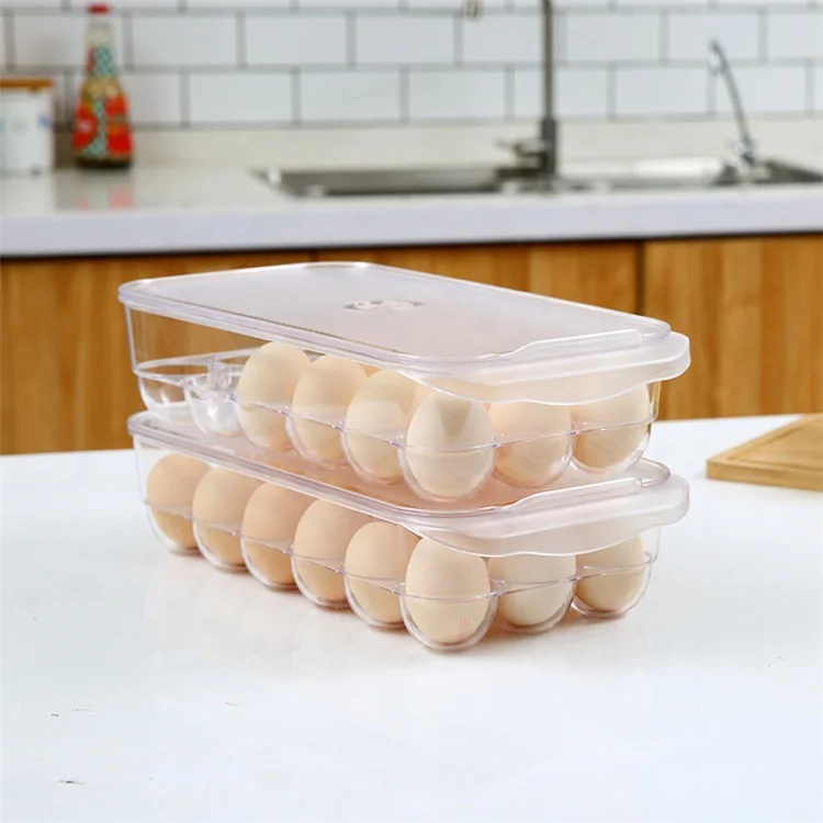 House hold kitchen transparent chicken egg storage holder single layer 18pcs plastic fridge egg storage box with lid