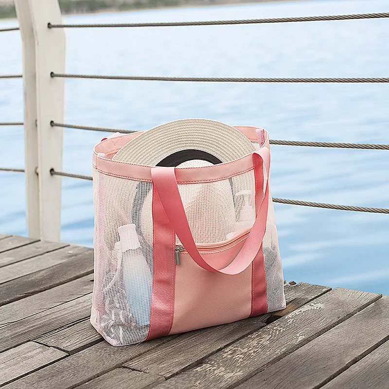 2024 Summer Fashion Print Large Travel Organizer Mesh Bag Customized Tote Bag Handheld Beach Bag