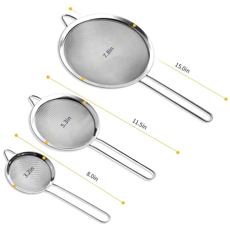 Kitchen Tools & Gadgets Fine Mesh Sieve Long Handle Food Grade Level Stainless Steel Mesh Strainers Colander