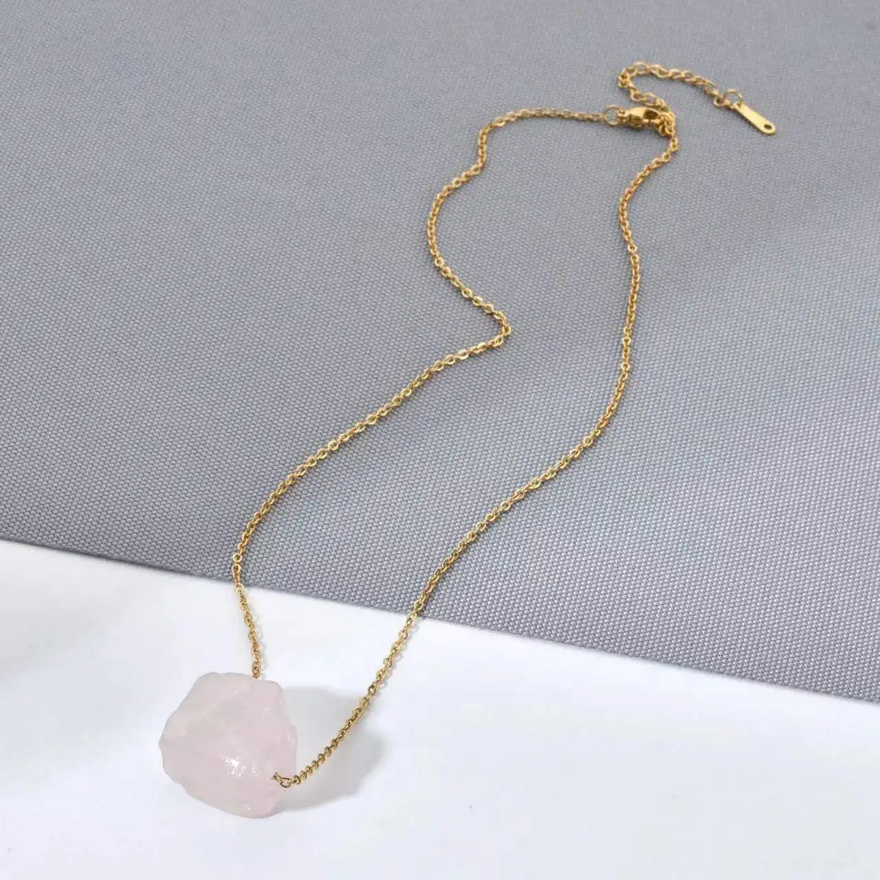 PJ-C456 Raw Birthstone Necklace , Layering Dainty Stone Pendant Healing Crystal Necklace stainless steel chain