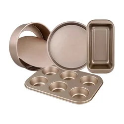 Антипригарный набор для выпечки с золотым покрытием и различной формочкой для торта, включая сковороду для торта и противень для выпечки