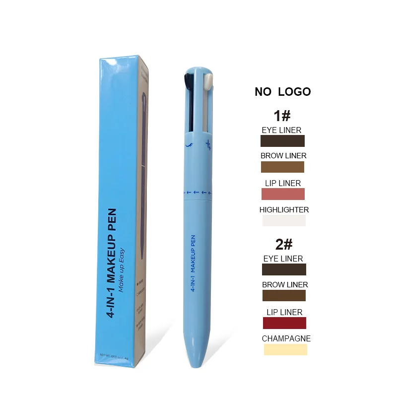 Custom Wholesale Private Label Creamy Vegan Waterproof Eyeliner Eyebrow Lipliner Highlighter 4-In-1 Makeup Beauty Pen