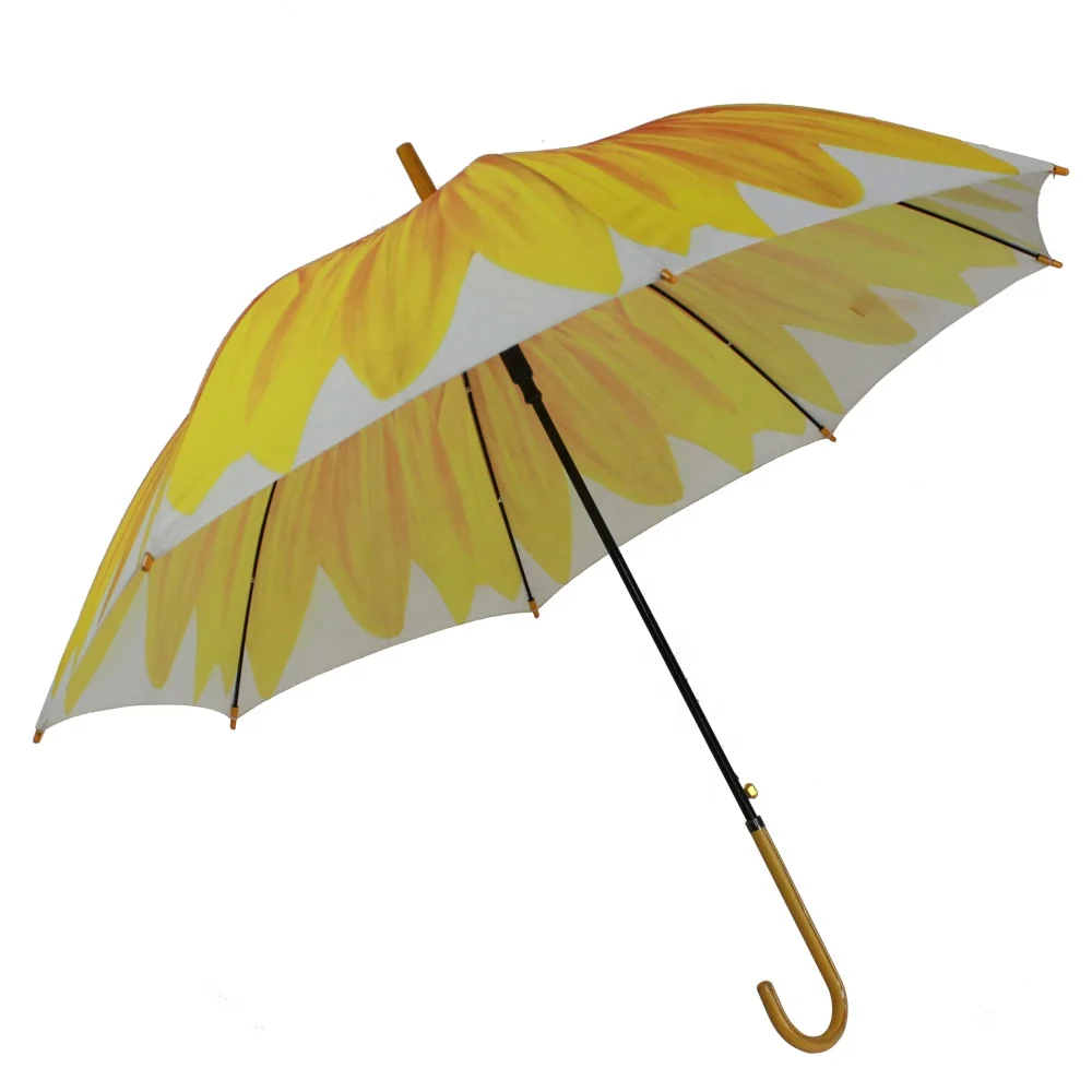 Full Color Printed Advertisement Custom  Promotion High Quality Sunflower Digital Full Printing Hook Handle Umbrella