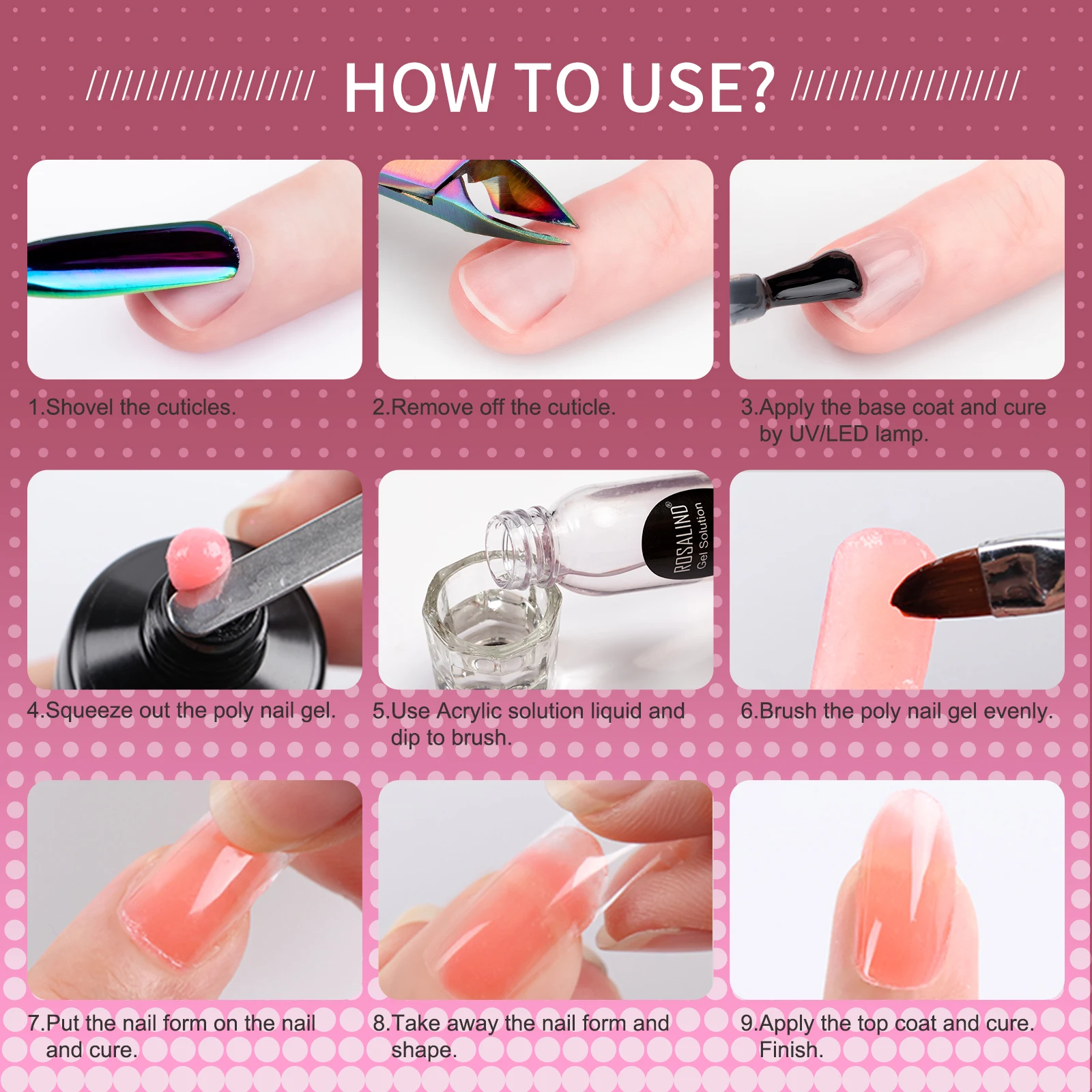 ROSALIND nail art salon oem custom logo 6pcs poly nail gel sets long lasting manicure starter gel polish kits for nail extension