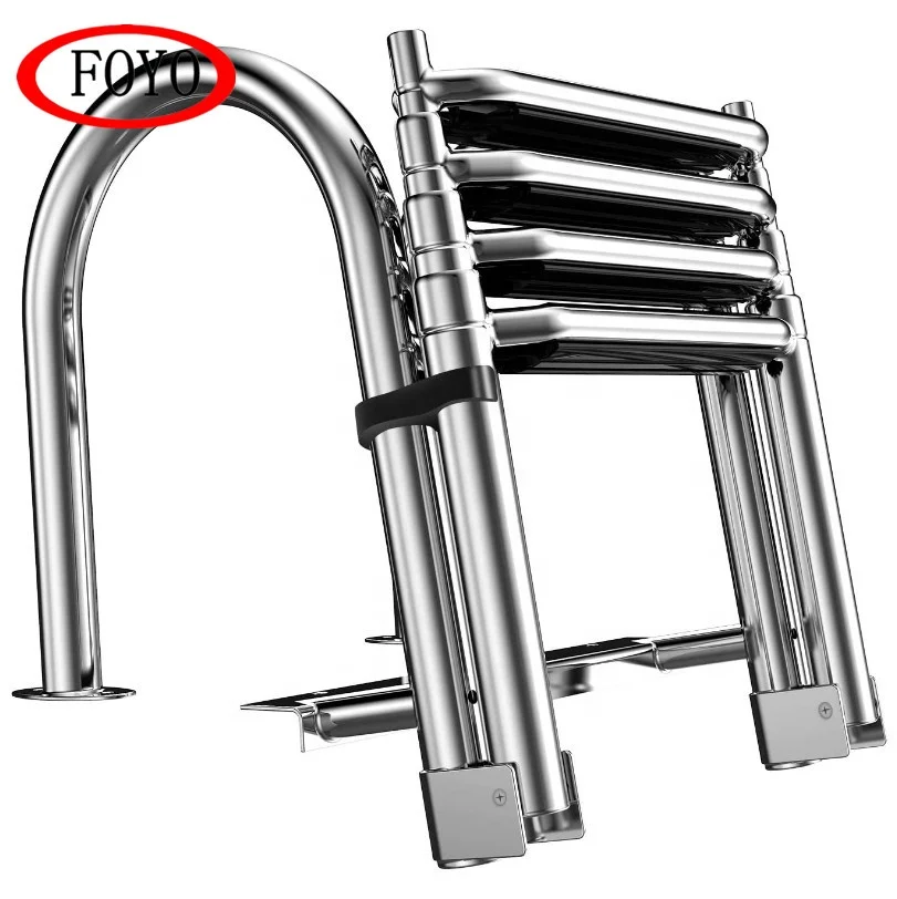 FOYO Marine ladders Suppliers Factory Stainless Steel Telescopic 4 steps SS Under Platform Ladder for Boat